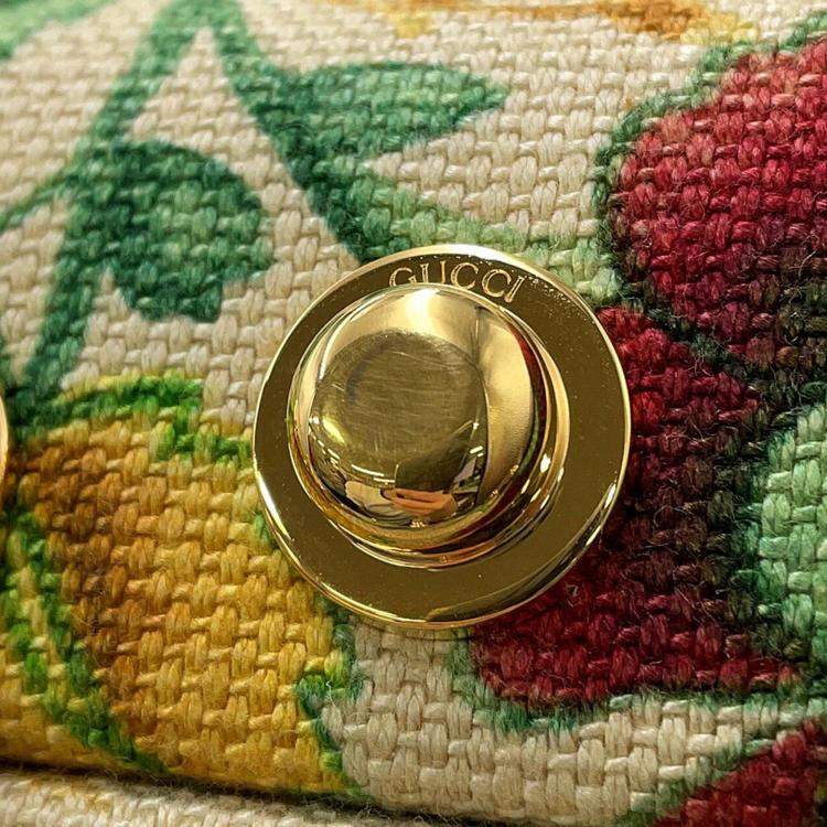 Pre Owned Gucci Flora Double G Trunk Beige/Multicolor Canvas Leather Size Medium