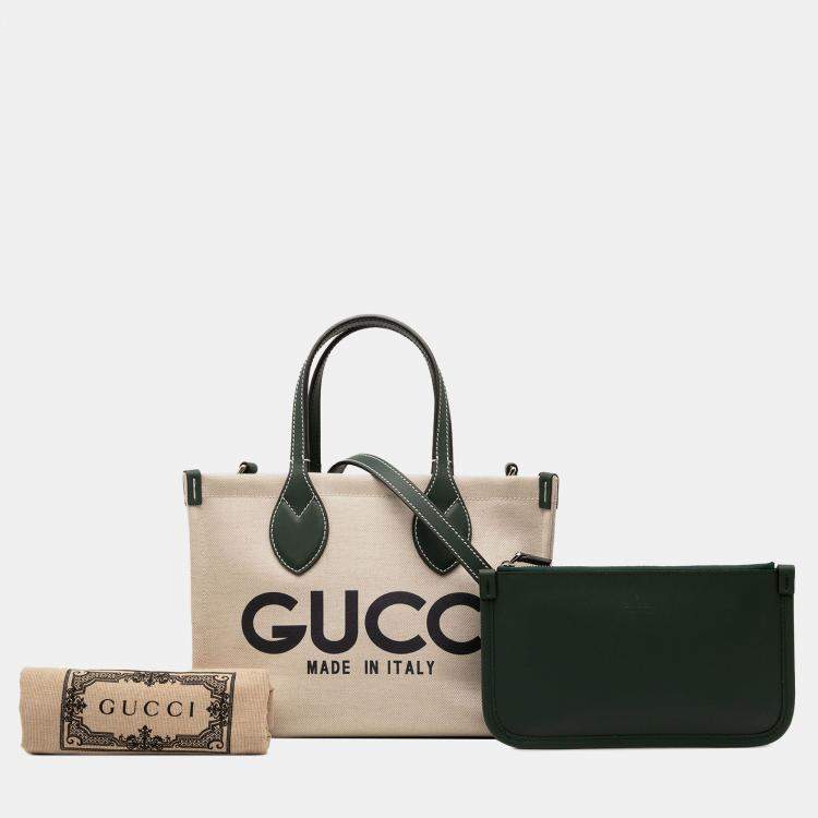 Pre Owned Gucci Brown/Green Medium Canvas Logo Tote