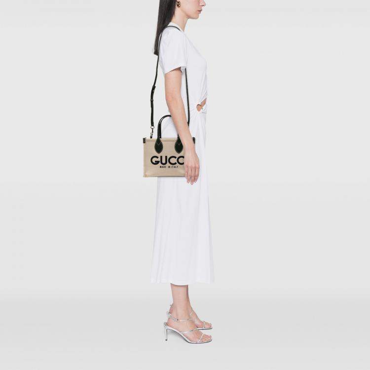 Pre Owned Gucci Brown/Green Medium Canvas Logo Tote