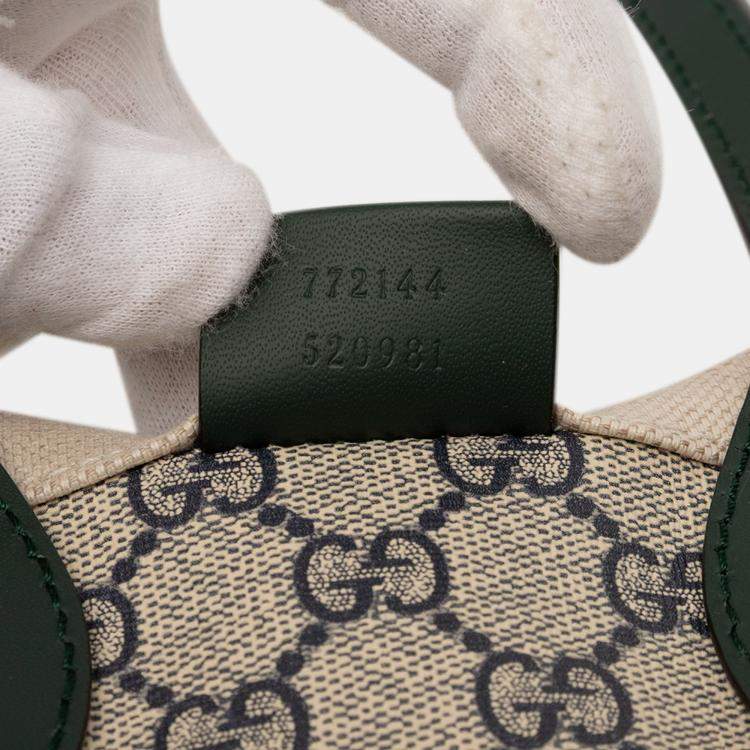 Pre Owned Gucci Brown/Green Medium Canvas Logo Tote