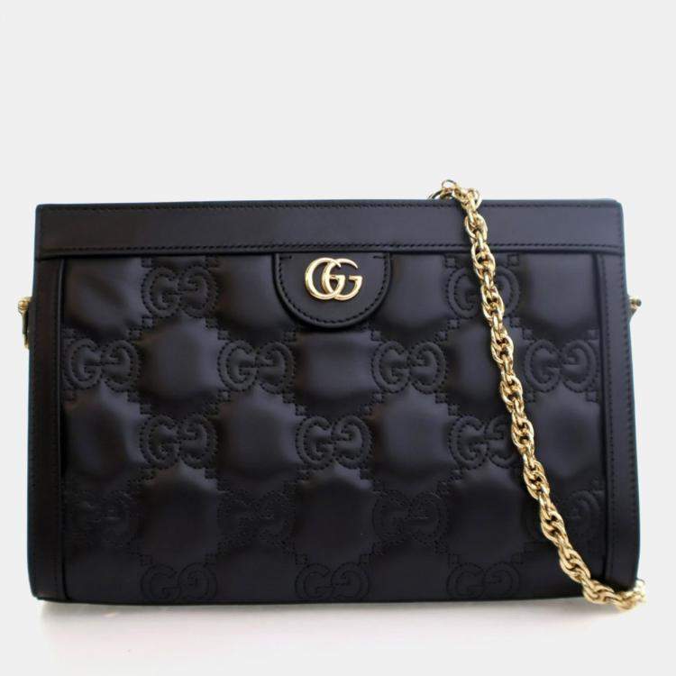 Pre Owned Gucci Small Black Calfskin GG Slim Chain Shoulder Bag