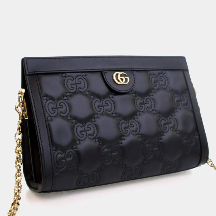 Pre Owned Gucci Small Black Calfskin GG Slim Chain Shoulder Bag