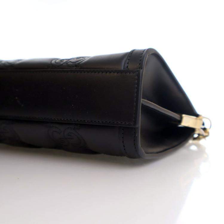 Pre Owned Gucci Small Black Calfskin GG Slim Chain Shoulder Bag