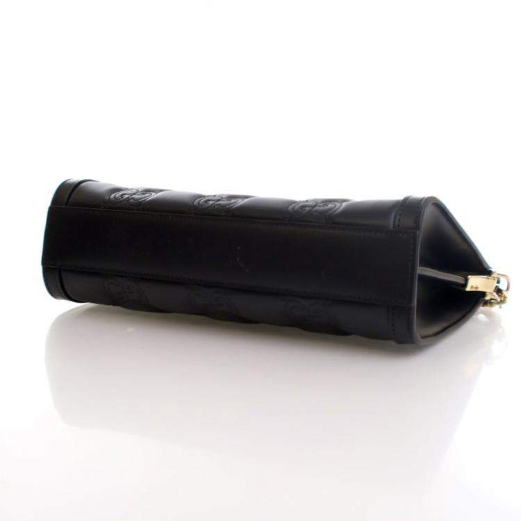 Pre Owned Gucci Small Black Calfskin GG Slim Chain Shoulder Bag