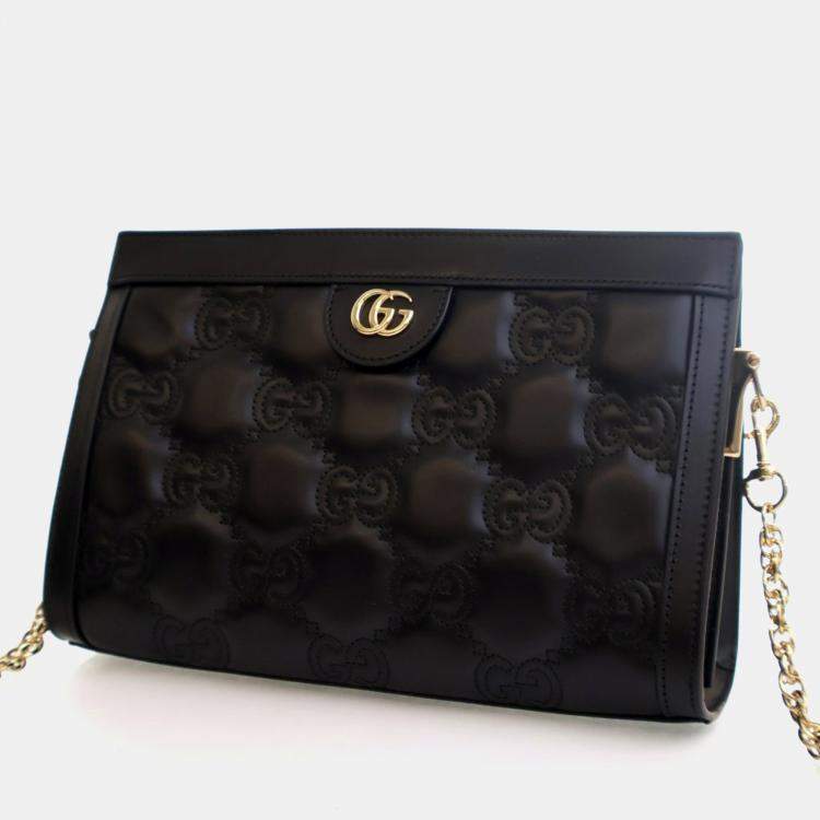 Pre Owned Gucci Small Black Calfskin GG Slim Chain Shoulder Bag