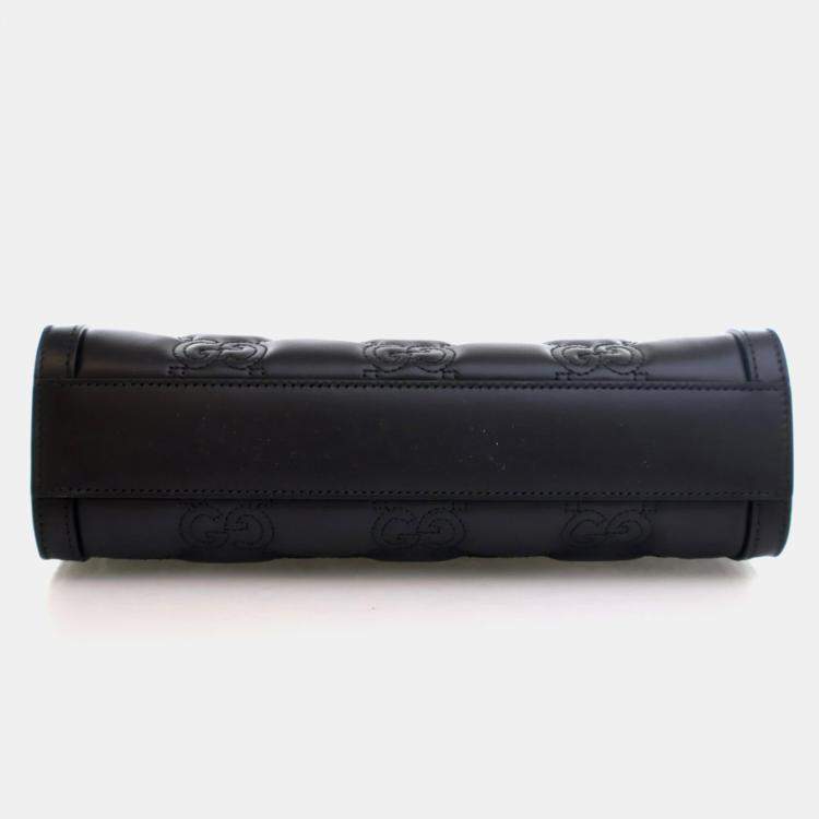 Pre Owned Gucci Small Black Calfskin GG Slim Chain Shoulder Bag