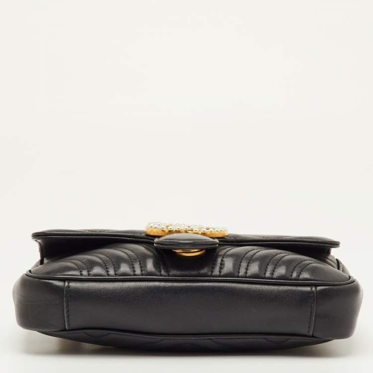 مملوكة مسبقًا Gucci GG Marmont Pearl Studded Black Matelassé Leather Waist Belt Bag