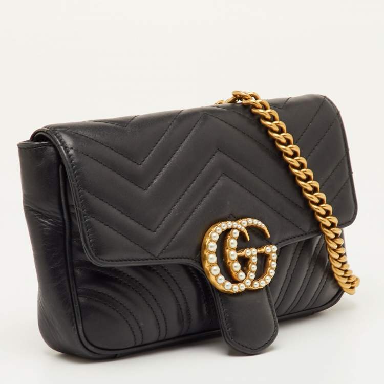 مملوكة مسبقًا Gucci GG Marmont Pearl Studded Black Matelassé Leather Waist Belt Bag