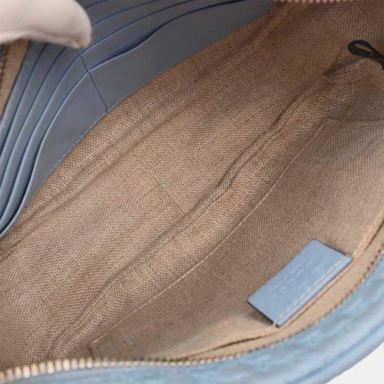 Pre Owned Gucci Light Blue Micro Guccissima Crossbody Bag