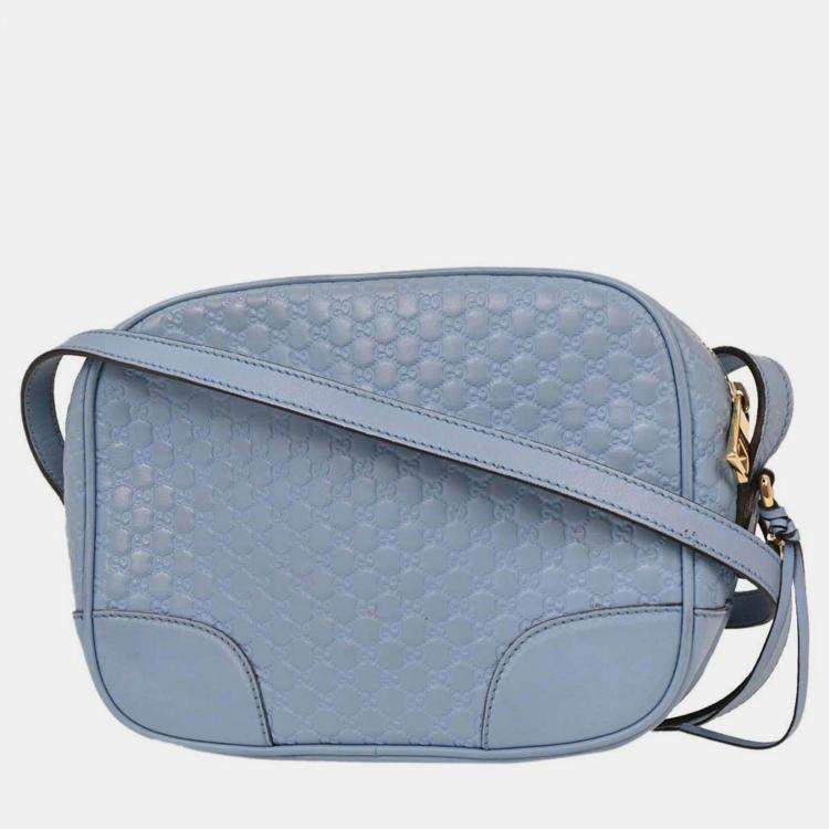 Pre Owned Gucci Light Blue Micro Guccissima Crossbody Bag