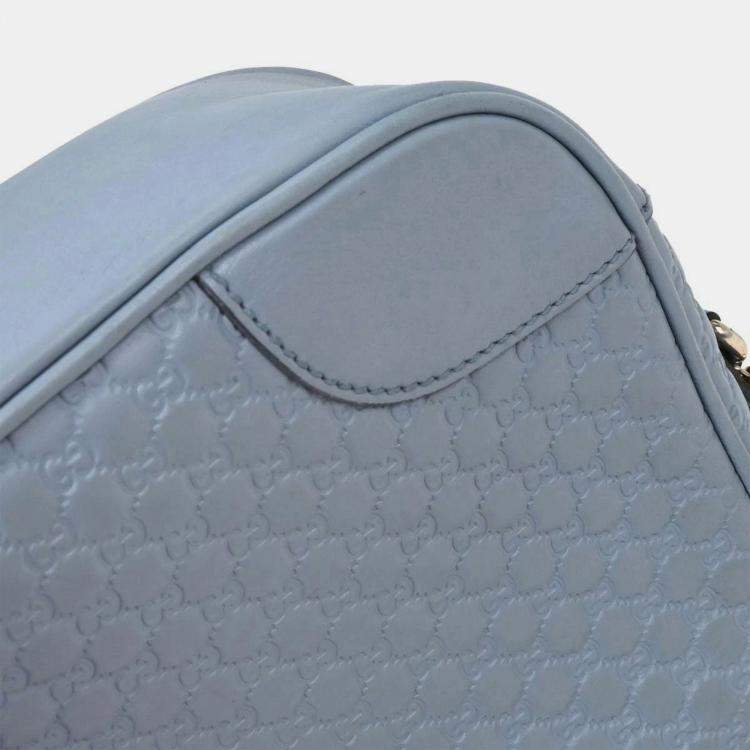 Pre Owned Gucci Light Blue Micro Guccissima Crossbody Bag