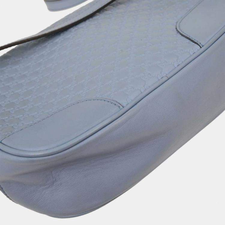 Pre Owned Gucci Light Blue Micro Guccissima Crossbody Bag