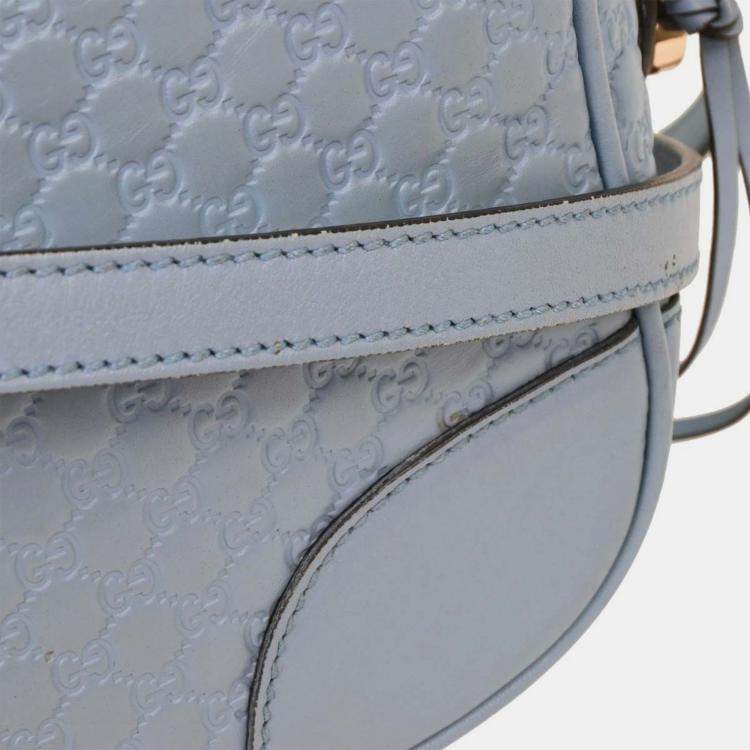 Pre Owned Gucci Light Blue Micro Guccissima Crossbody Bag