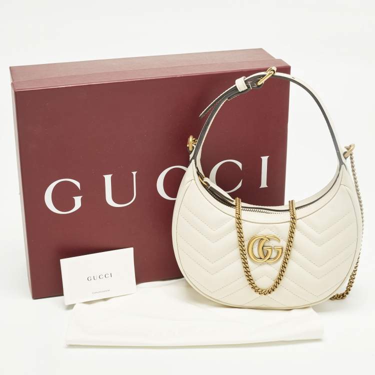 Pre Owned Gucci GG Marmont Small White Matelassé Leather Hobo