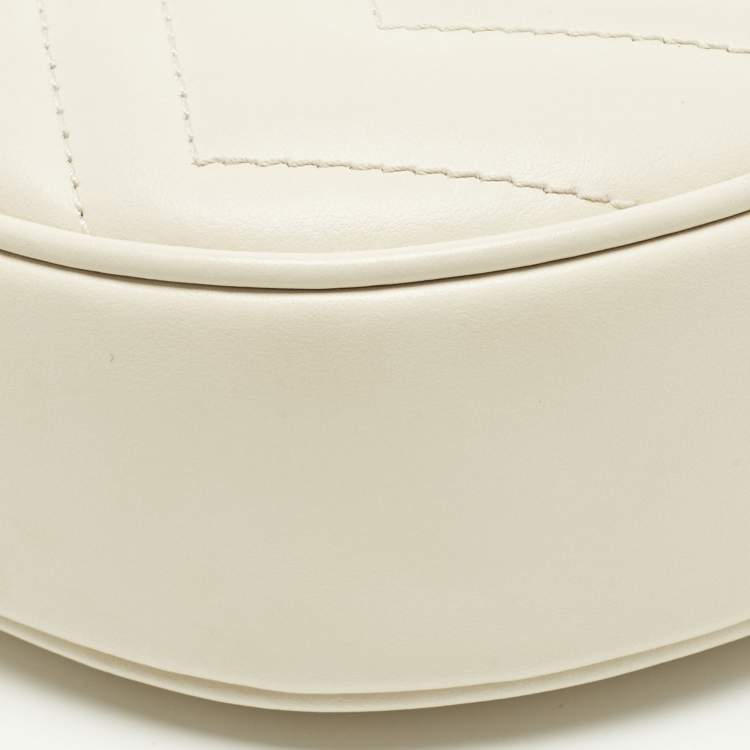 Pre Owned Gucci GG Marmont Small White Matelassé Leather Hobo