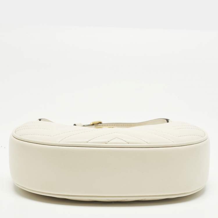 Pre Owned Gucci GG Marmont Small White Matelassé Leather Hobo