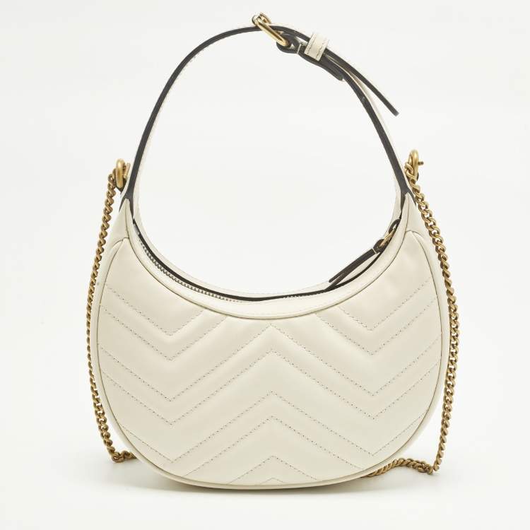 Pre Owned Gucci GG Marmont Small White Matelassé Leather Hobo
