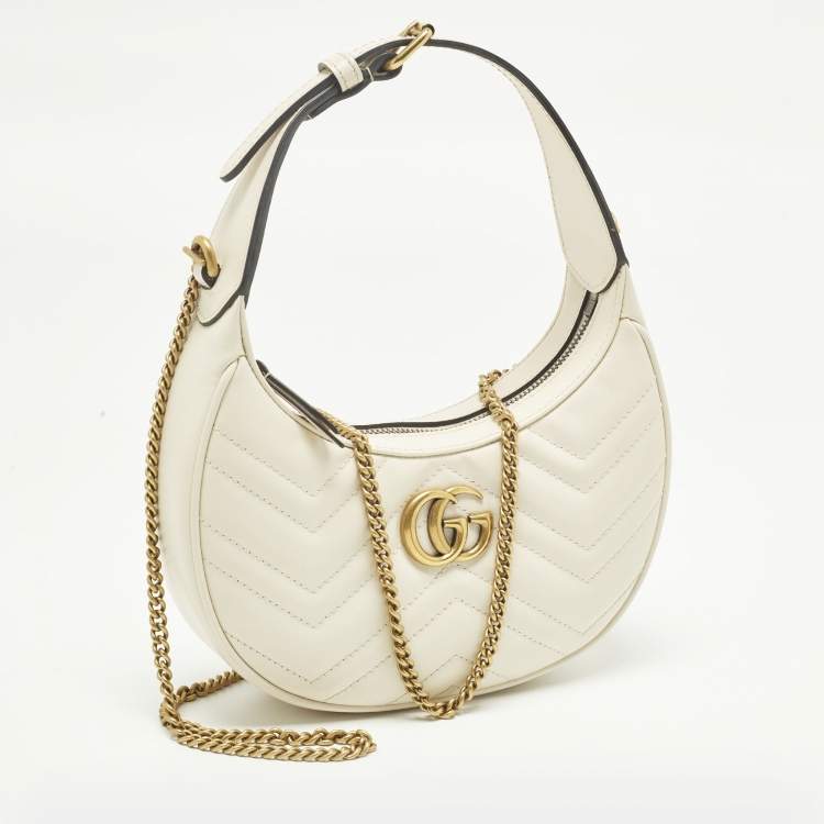 Pre Owned Gucci GG Marmont Small White Matelassé Leather Hobo