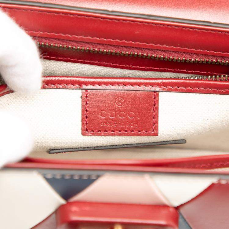 Pre Owned Gucci Red Small Calfskin Bamboo Lovelight 1947 Top Handle Bag