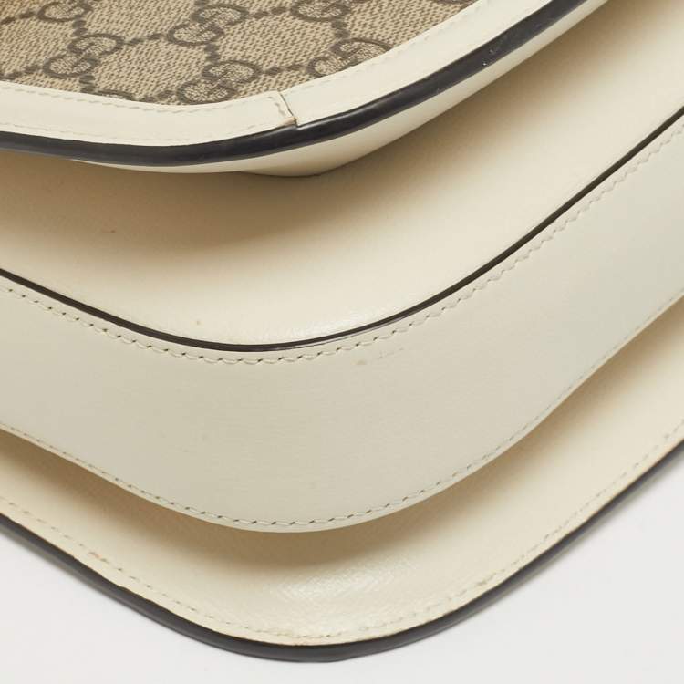 مملوكة مسبقًا Gucci Horsebit 1955 Medium White/Beige GG Supreme Canvas Flap Shoulder Bag