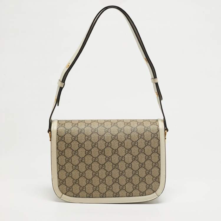 مملوكة مسبقًا Gucci Horsebit 1955 Medium White/Beige GG Supreme Canvas Flap Shoulder Bag