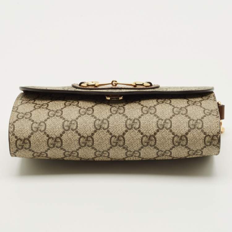 مملوكة مسبقًا Gucci Horsebit 1955 Beige/Brown GG Supreme Canvas Crossbody Bag