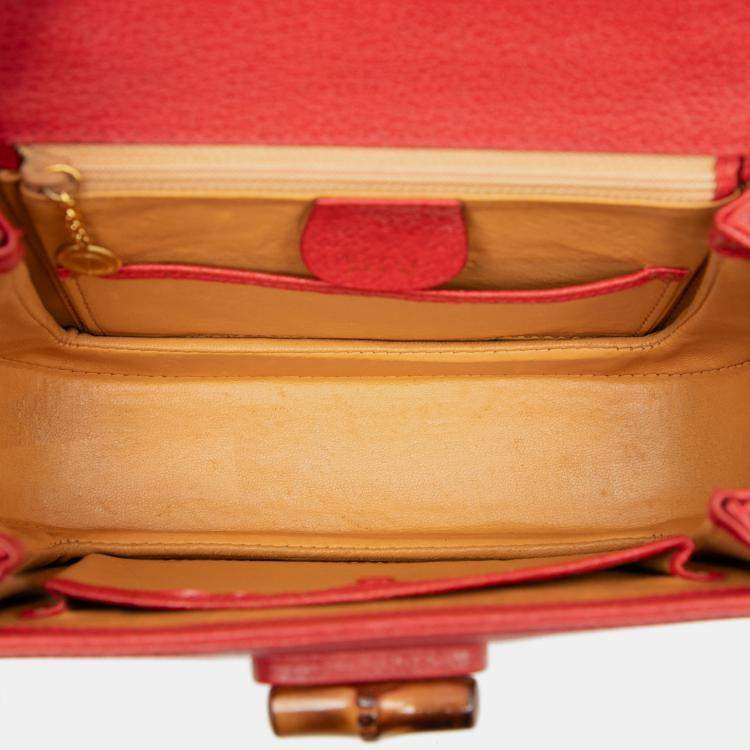 Pre Owned Gucci Red Grained Calfskin Bamboo Night