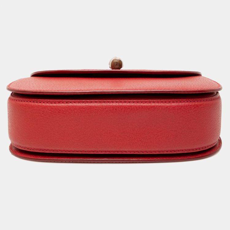 Pre Owned Gucci Red Grained Calfskin Bamboo Night
