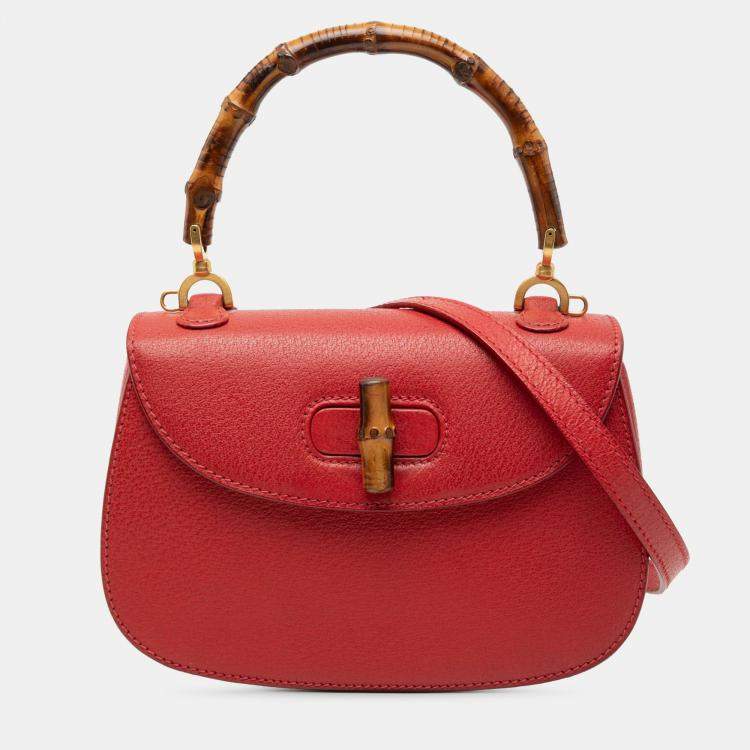 Pre Owned Gucci Red Grained Calfskin Bamboo Night