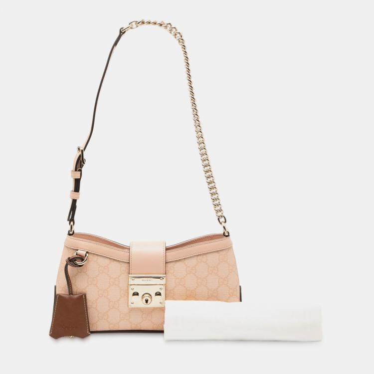 Pre Owned Gucci Pink Small GG Supreme Padlock Shoulder Bag