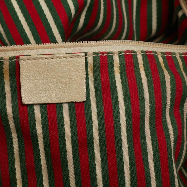 Pre Owned Gucci Britt Beige/Off White GG Canvas and Leather Tote