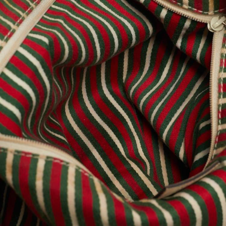 Pre Owned Gucci Britt Beige/Off White GG Canvas and Leather Tote