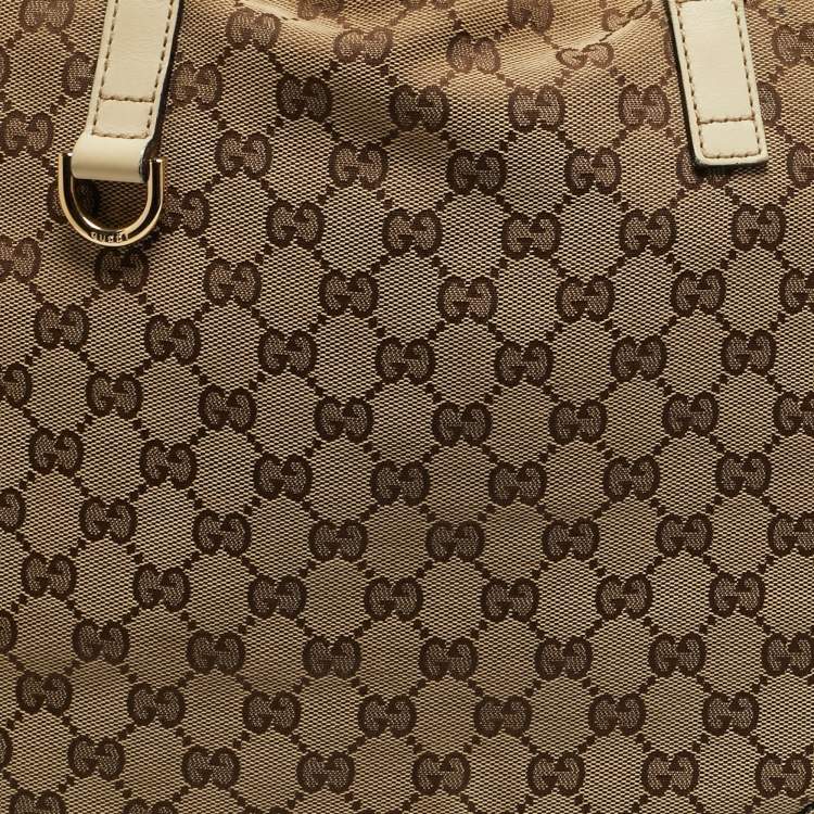 Pre Owned Gucci Britt Beige/Off White GG Canvas and Leather Tote