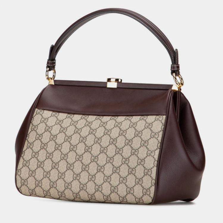 Pre Owned Gucci Gg Supreme Ophidia Handbag Chain Shoulder Bag Beige Brown Leather Gucci