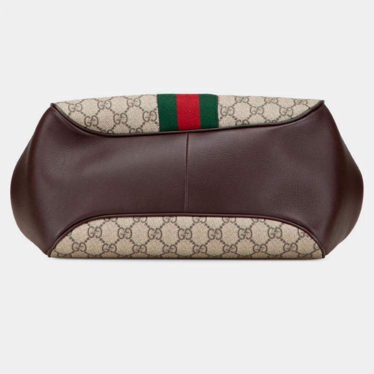 Pre Owned Gucci Gg Supreme Ophidia Handbag Chain Shoulder Bag Beige Brown Leather Gucci