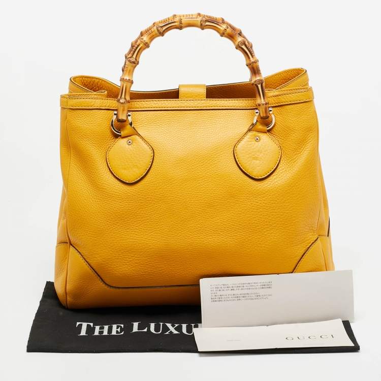 Pre Owned Gucci Bamboo Handle Mustard Leather Tote