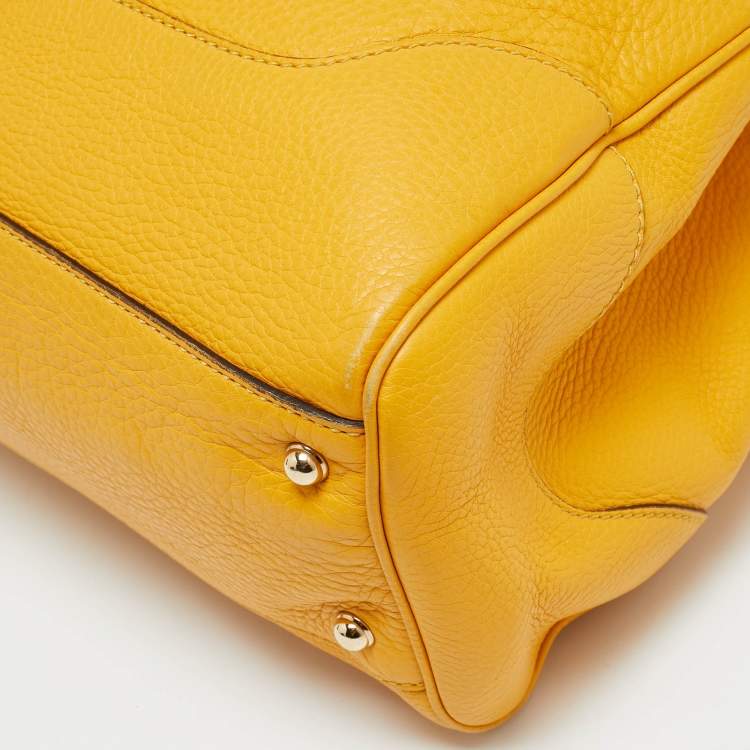 Pre Owned Gucci Bamboo Handle Mustard Leather Tote