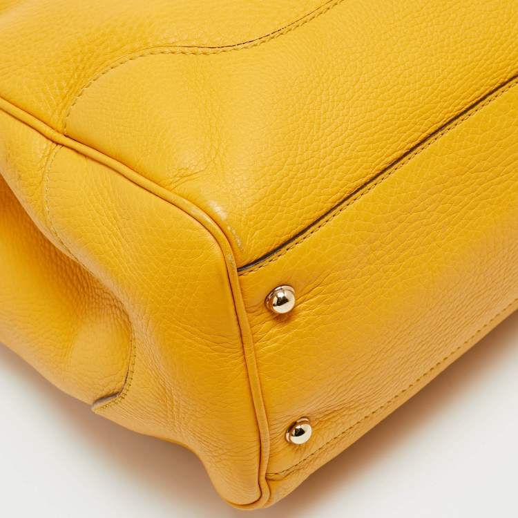 Pre Owned Gucci Bamboo Handle Mustard Leather Tote