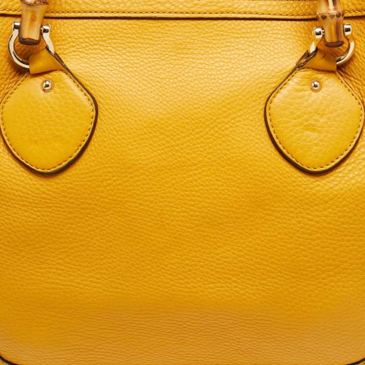 Pre Owned Gucci Bamboo Handle Mustard Leather Tote