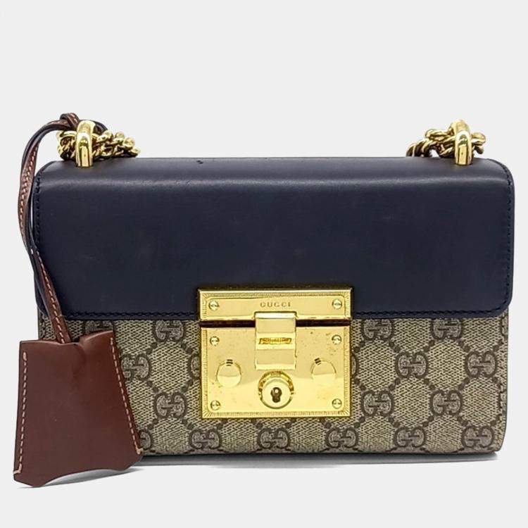 Pre Owned Gucci Black Brown Coated Canvas and Leather Supreme Shoulder Bag