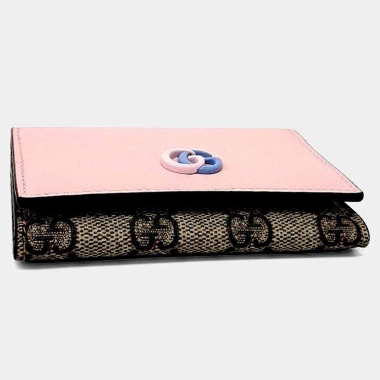 Pre Owned Gucci Pink Leather GG Marmont Card Holder