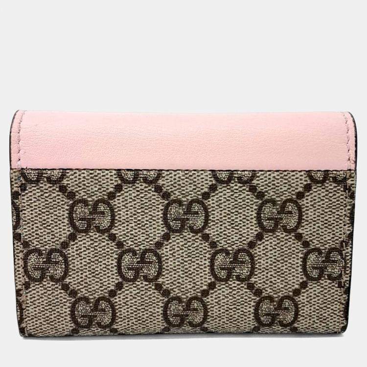 Pre Owned Gucci Pink Leather GG Marmont Card Holder