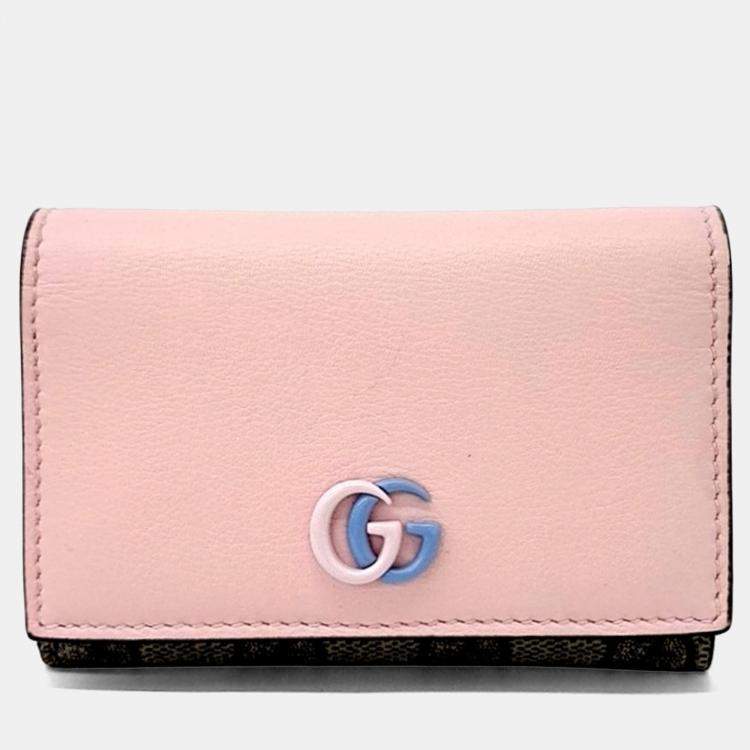 Pre Owned Gucci Pink Leather GG Marmont Card Holder