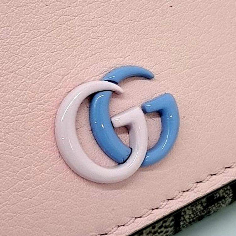 Pre Owned Gucci Pink Leather GG Marmont Card Holder