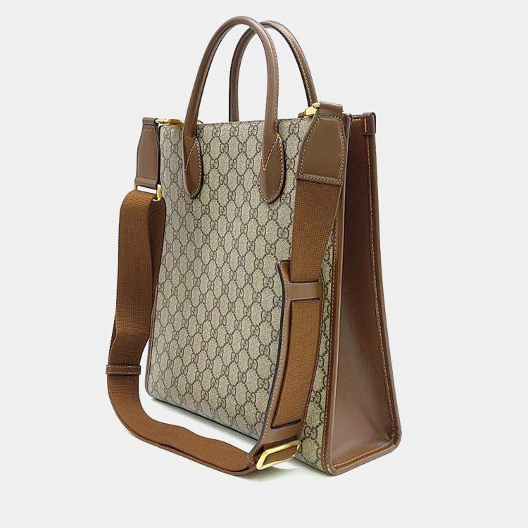 Pre Owned Gucci Beige Brown PVC Interlocking G Tote and Shoulder Bag
