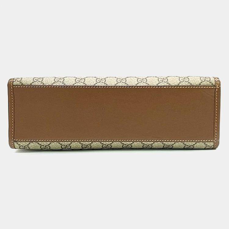 Pre Owned Gucci Beige Brown PVC Interlocking G Tote and Shoulder Bag