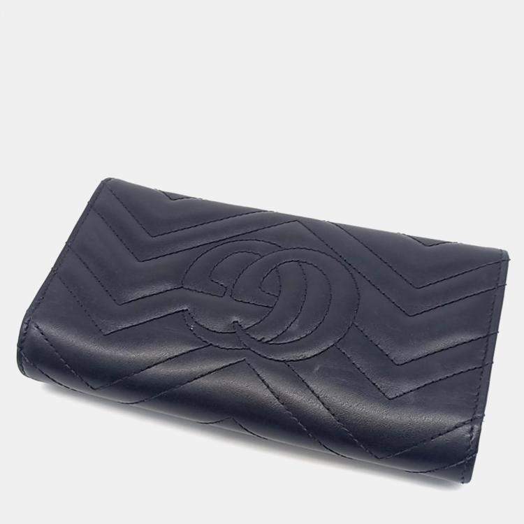 Pre Owned Gucci Black Leather Marmont Long Wallet