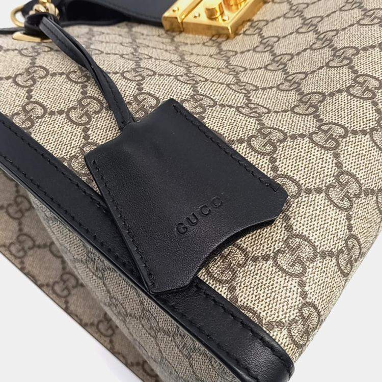 مملوكة مسبقًا Gucci Beige Black PVC Supreme Padlock Shoulder Bag