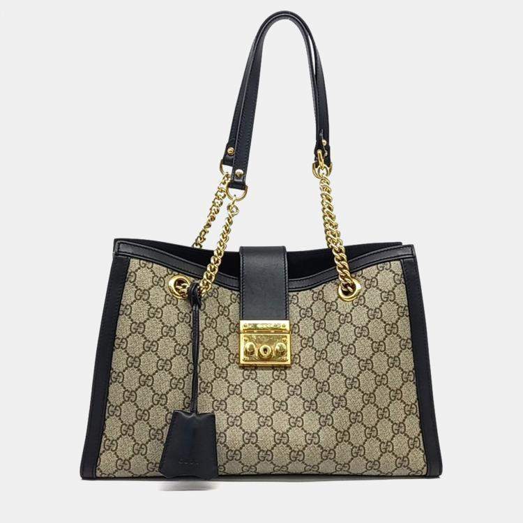 مملوكة مسبقًا Gucci Beige Black PVC Supreme Padlock Shoulder Bag