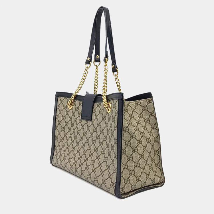 مملوكة مسبقًا Gucci Beige Black PVC Supreme Padlock Shoulder Bag
